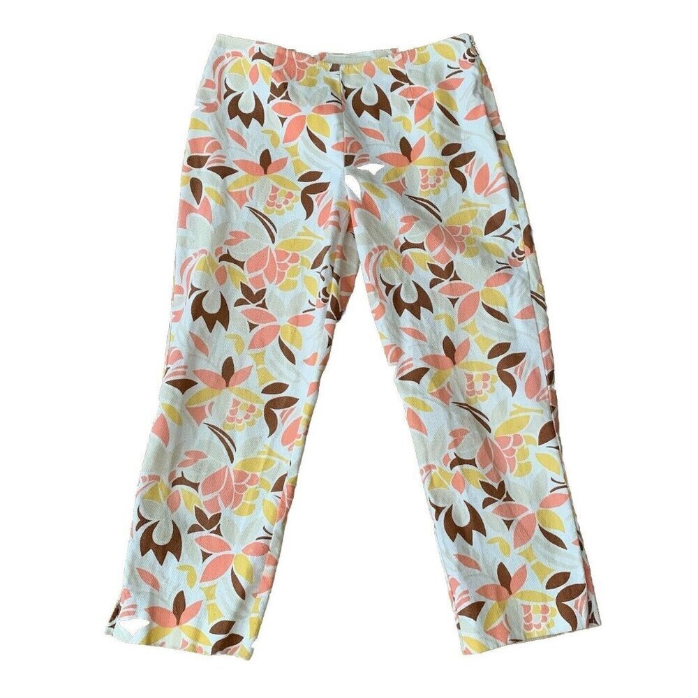 Casual Corner Vintage Floral Boho Capri Pants Size 4 Multicolor Stretch